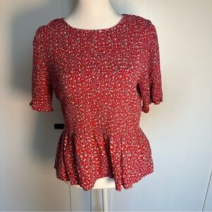 Anthropologie Elodie red cropped peplum top with smocking size large ruffle